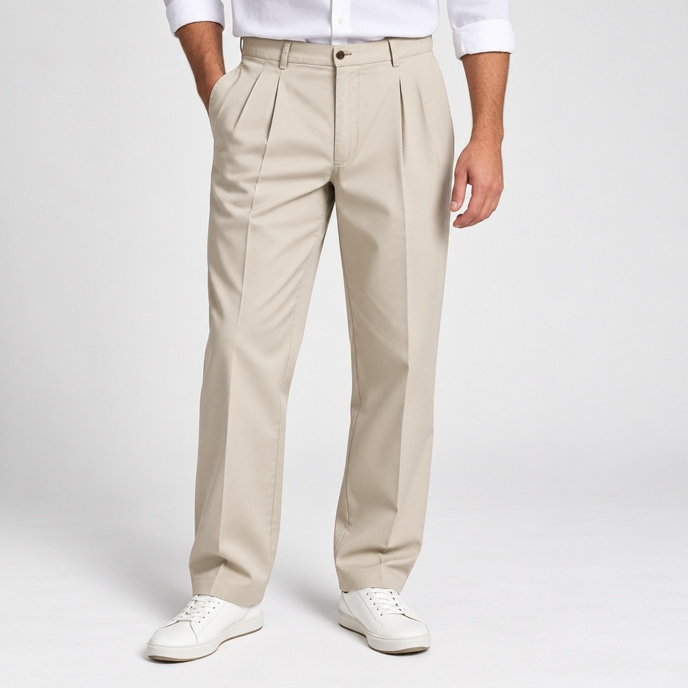 Norsport Chinos Men 40x30 Beige Pleated Cotton Twill Smart Finish Trousers